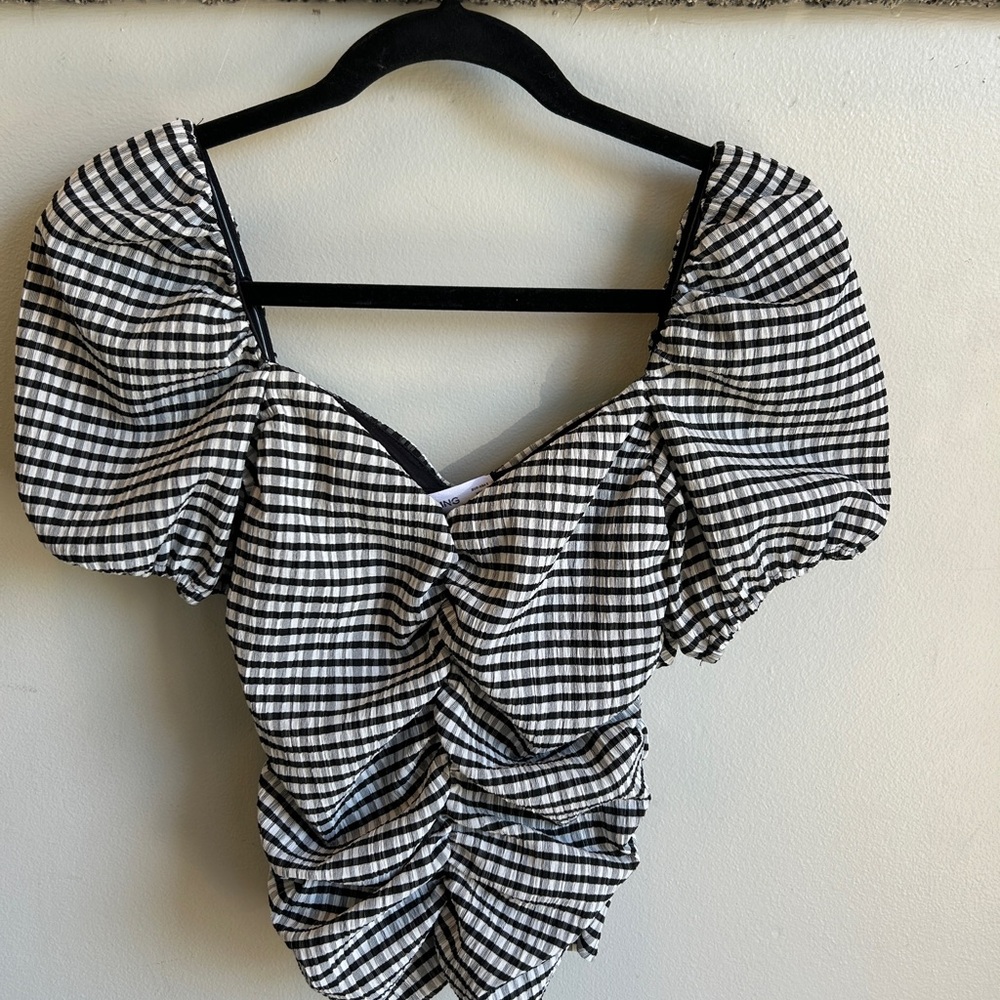 Mango Black and White Gingham Blouse